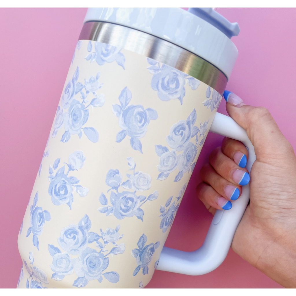 Cream & Blue Floral 40oz Tumbler