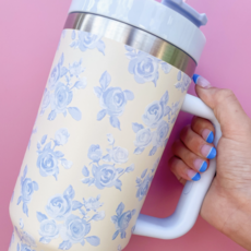 Cream & Blue Floral 40oz Tumbler