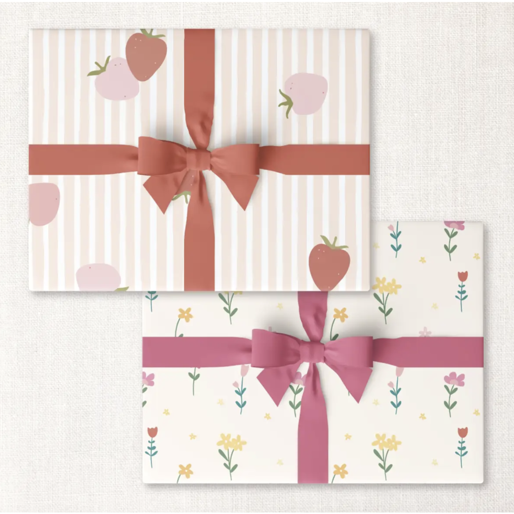 Roll of 3 Strawberries + Lakehouse Floral Double-Sided Wrap