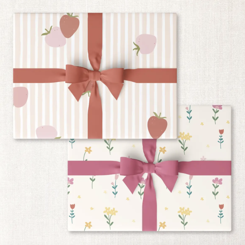 Roll of 3 Strawberries + Lakehouse Floral Double-Sided Wrap