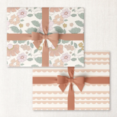 Roll of 3 Umbrella Floral + Peach Scallops Double-Sided Wrap