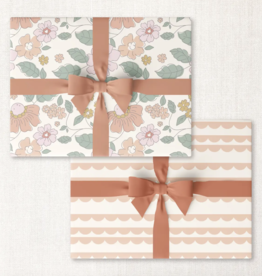 Roll of 3 Umbrella Floral + Peach Scallops Double-Sided Wrap