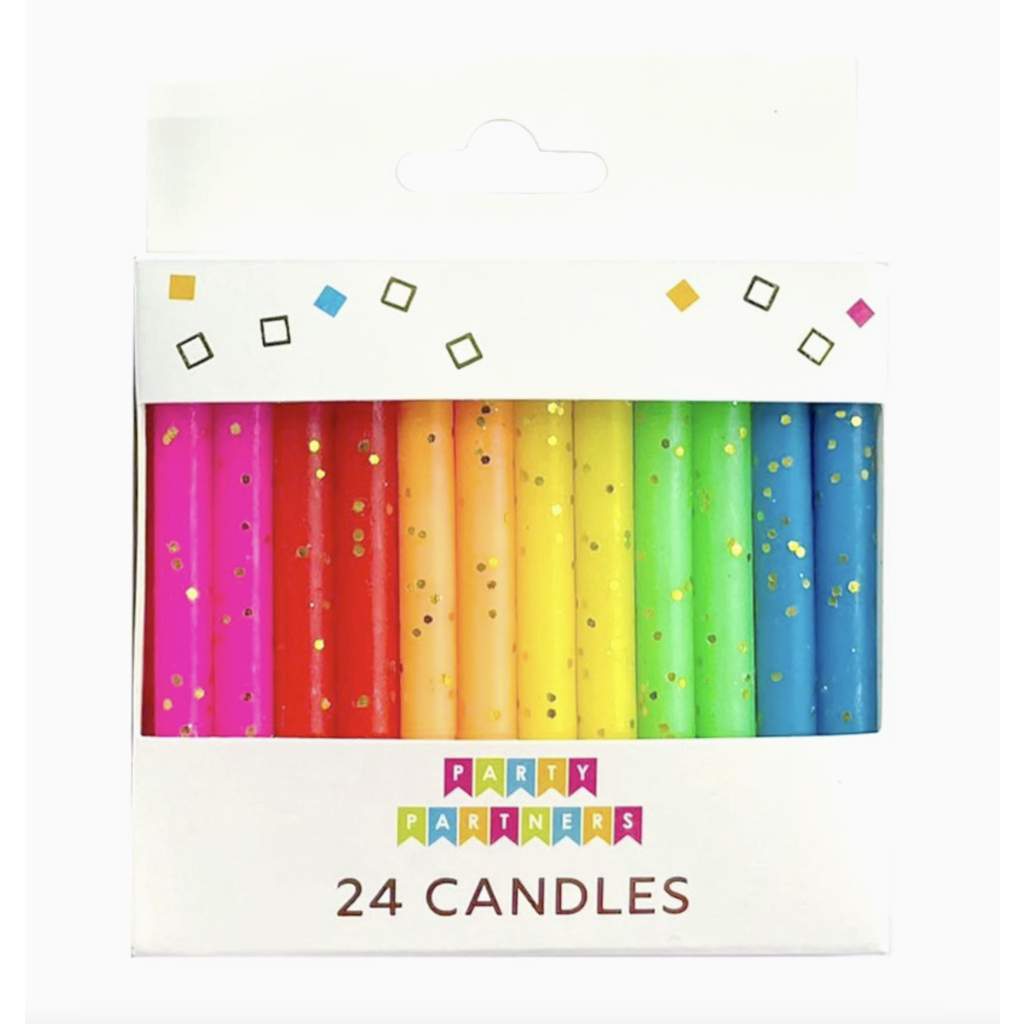 Rainbow Gold Glitter 24 Candles Set