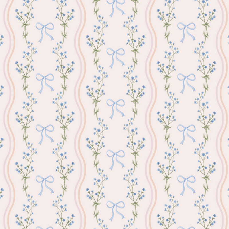 Roll of Watercolor Bow Wavy Stripe Wrappinng - 3 Sheets