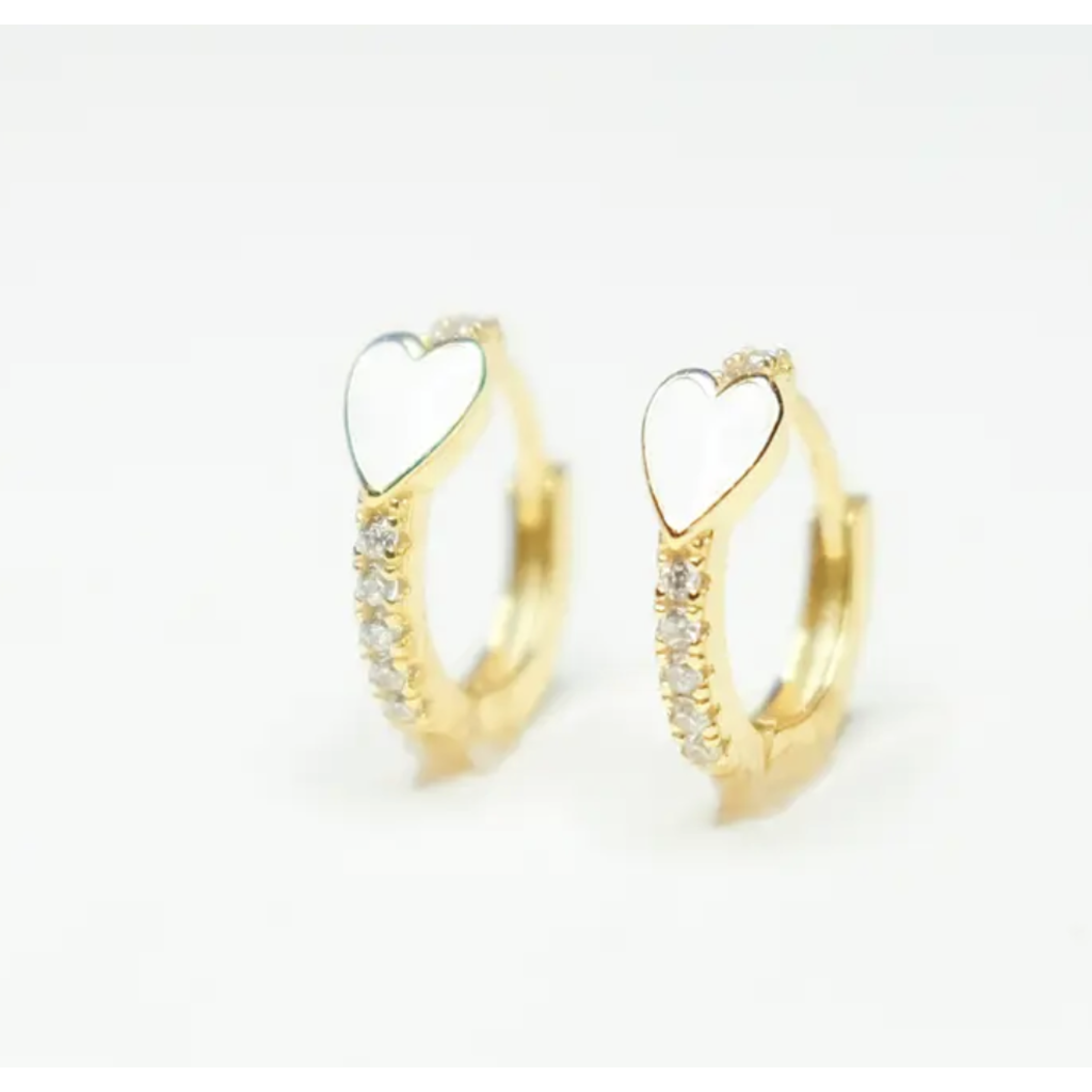White Heart Huggie Earrings