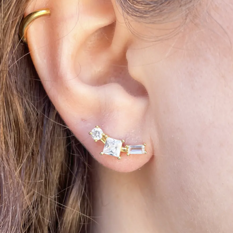 Twinkle Cluster Climber Stud Earrings