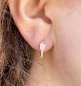 Bubblegum Pink Heart Pave Huggie Earrings