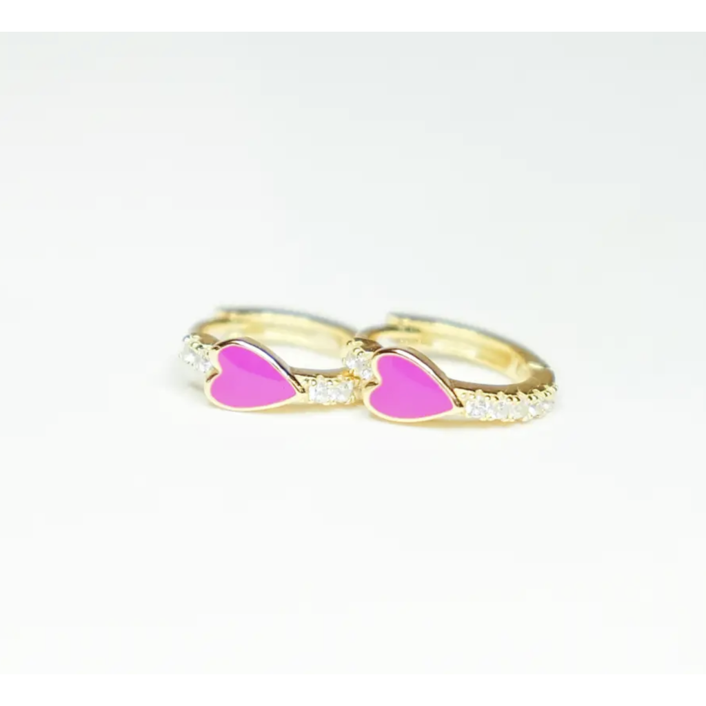 Hot Pink Heart Huggie Earrings