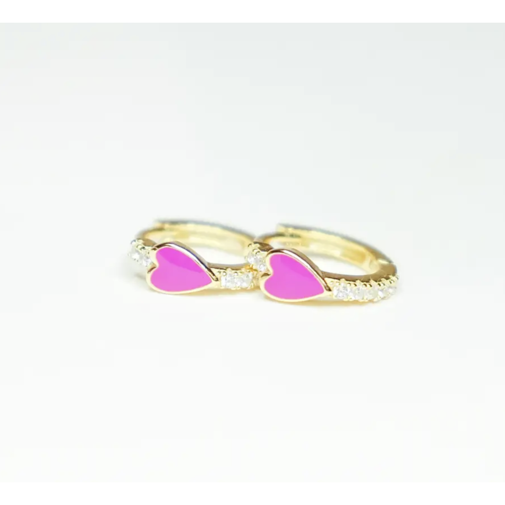 Pink Heart Huggie Earrings