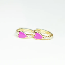Hot Pink Heart Huggie Earrings