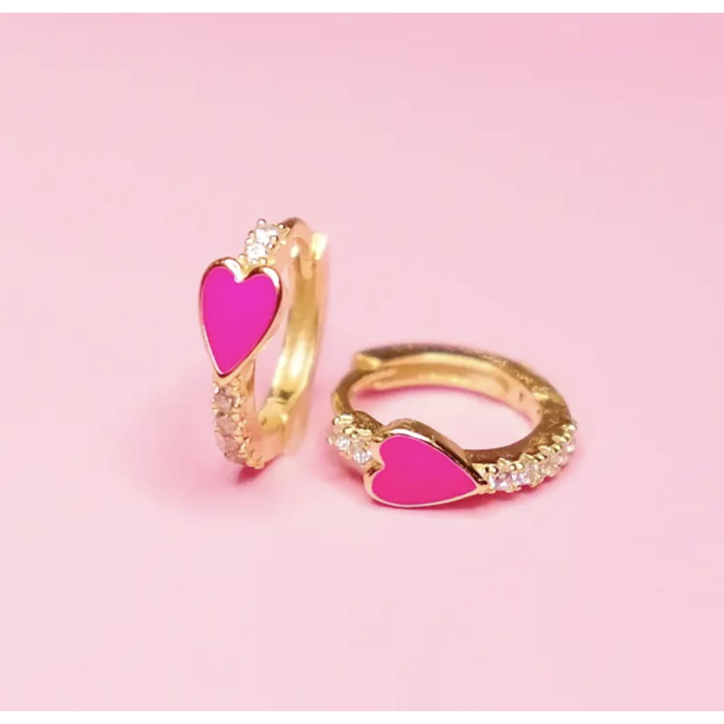 Hot Pink Heart Huggie Earrings