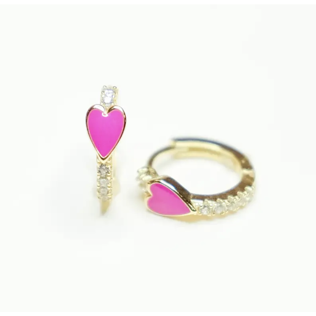 Hot Pink Heart Huggie Earrings