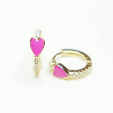 Hot Pink Heart Huggie Earrings