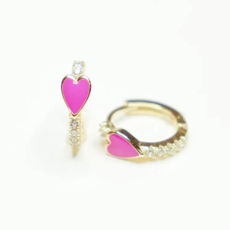 Pink Heart Huggie Earrings