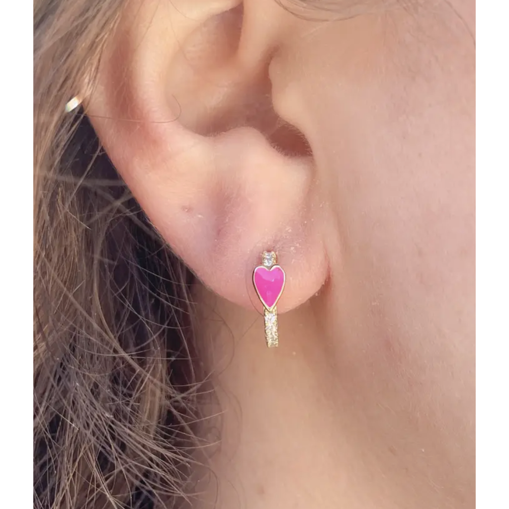 Hot Pink Heart Huggie Earrings