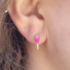 Hot Pink Heart Huggie Earrings