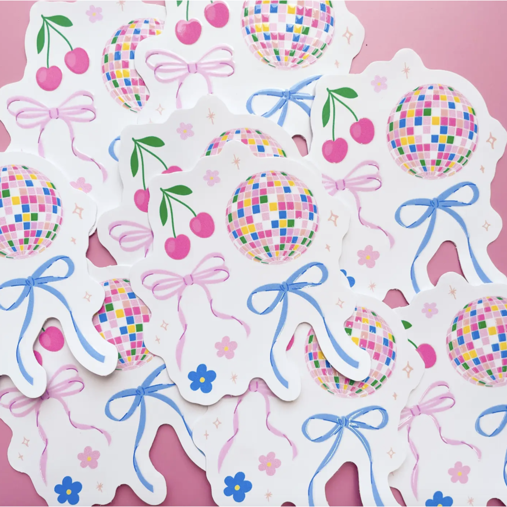 Disco Ball Bow & Cherry Sticker