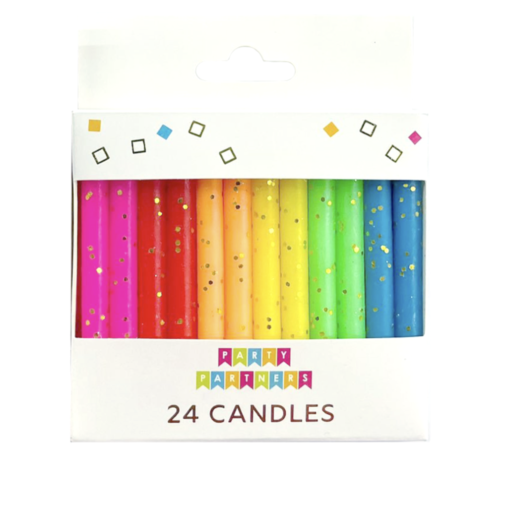 Rainbow Gold Glitter 24 Candles Set