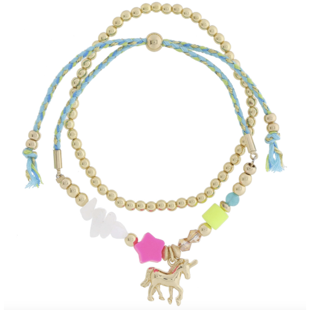 Multi Blue Gold Ball Unicorn Beaded Bracelet