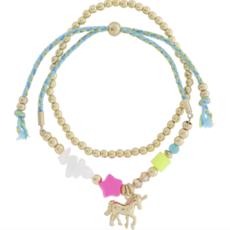 Multi Blue Gold Ball Unicorn Beaded Bracelet