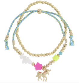 Multi Blue Gold Ball Unicorn Beaded Bracelet