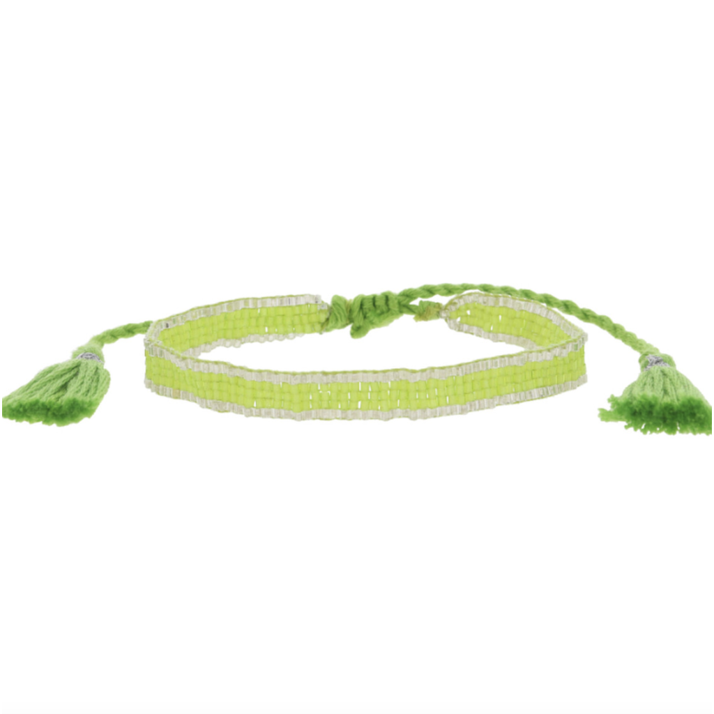 Lime Green Silver Edge Beaded Bracelet