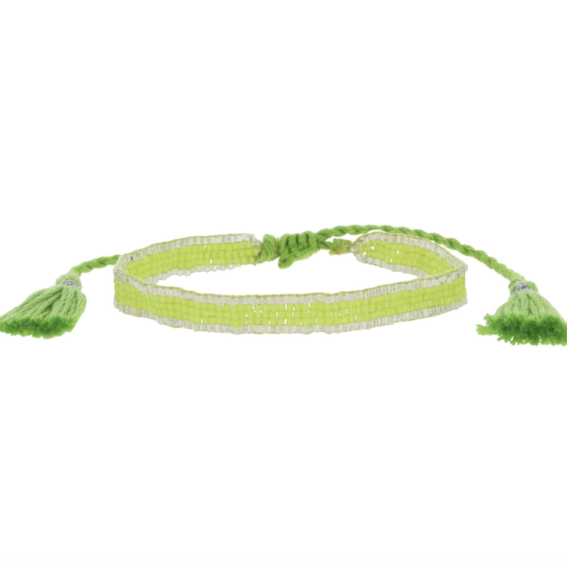 Lime Green Silver Edge Beaded Bracelet