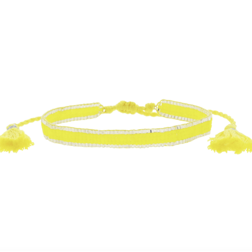 Bright Yellow Silver Edge Beaded Bracelet