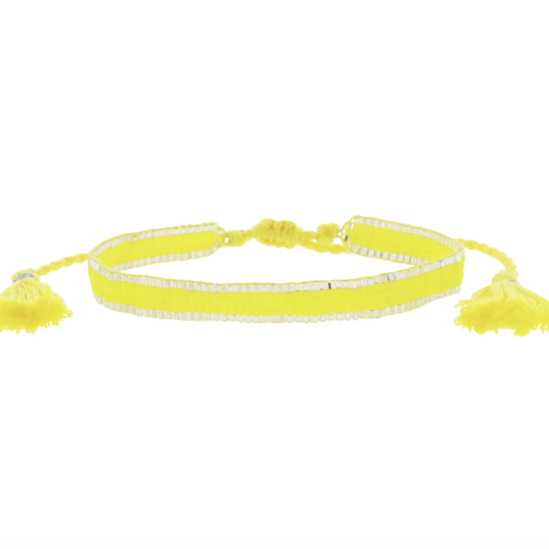 Bright Yellow Silver Edge Beaded Bracelet