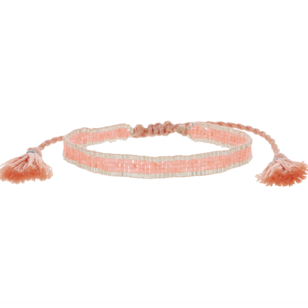 Coral Silver Edge Beaded Bracelet