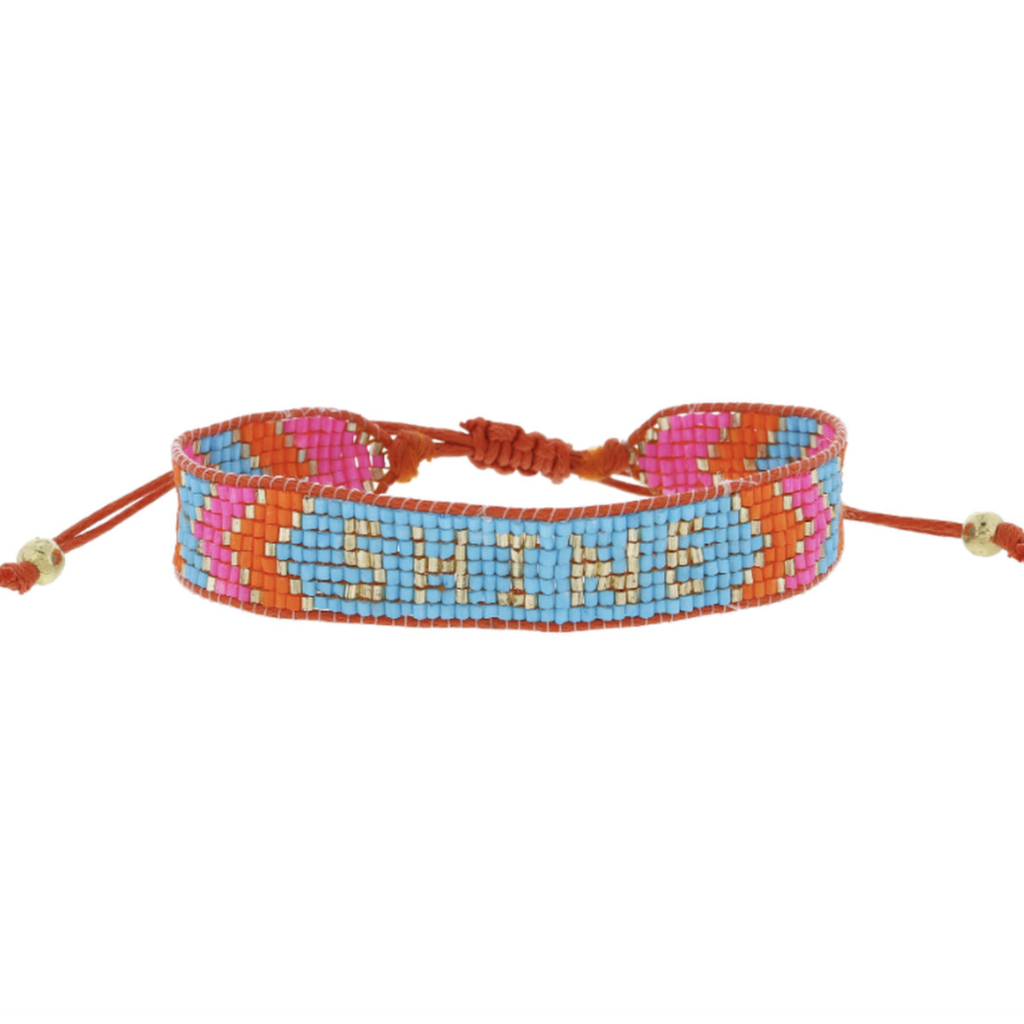 Gold Shine Hot Pink Orange Blue Beaded Bracelet