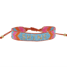 Gold Shine Hot Pink Orange Blue Beaded Bracelet