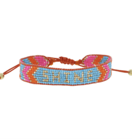 Gold Shine Hot Pink Orange Blue Beaded Bracelet