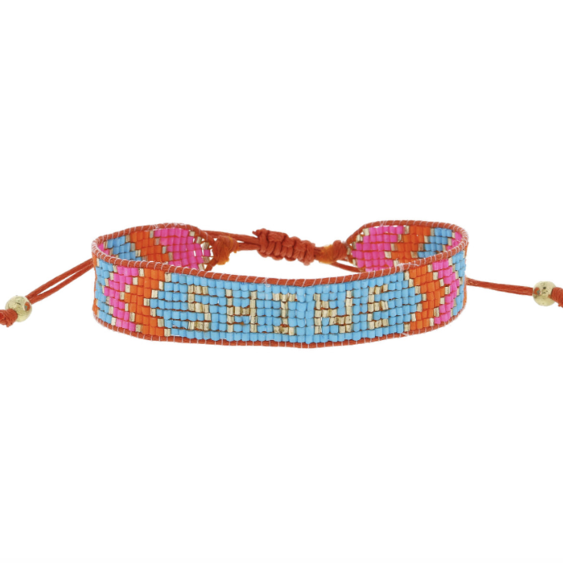 Gold Shine Hot Pink Orange Blue Beaded Bracelet