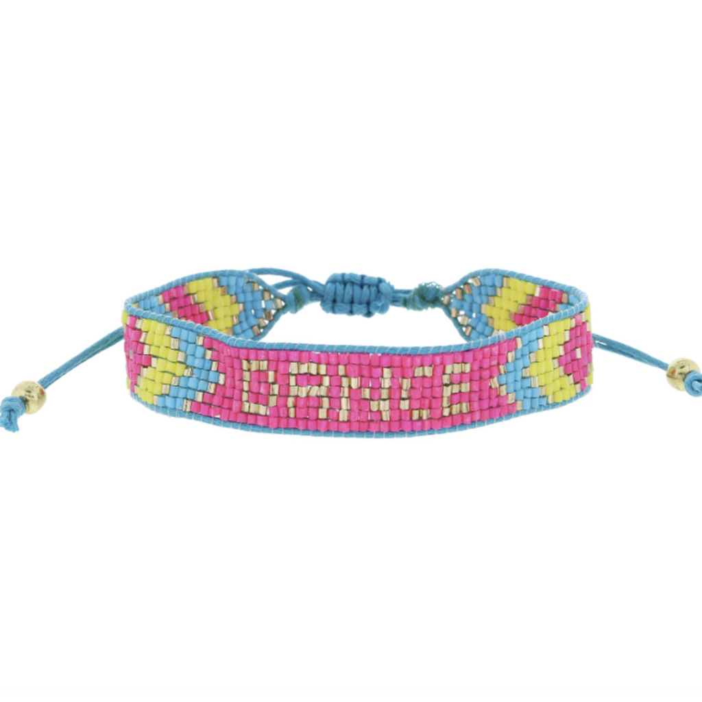 Dance Gold Hot Pink Blue Lime Beaded Bracelet