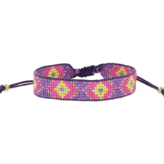 Purple Hot Pink Lime Woven Beaded Bracelet