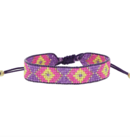 Purple Hot Pink Lime Woven Beaded Bracelet