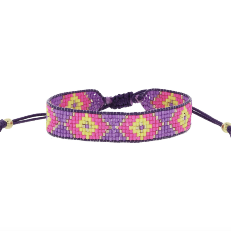 Purple Hot Pink Lime Woven Beaded Bracelet