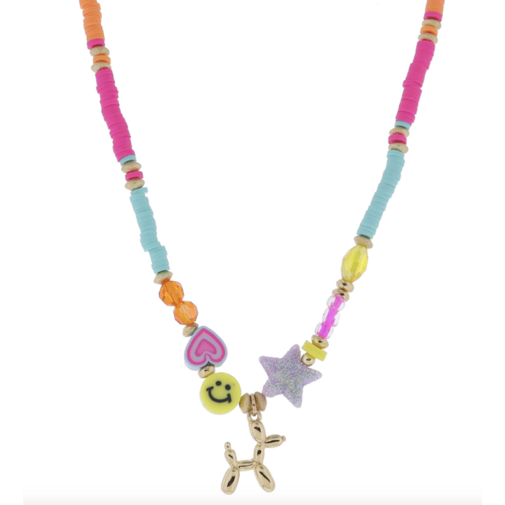 Multi Colorblock Bead Balloon Dog Necklace