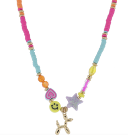 Multi Colorblock Bead Balloon Dog Necklace