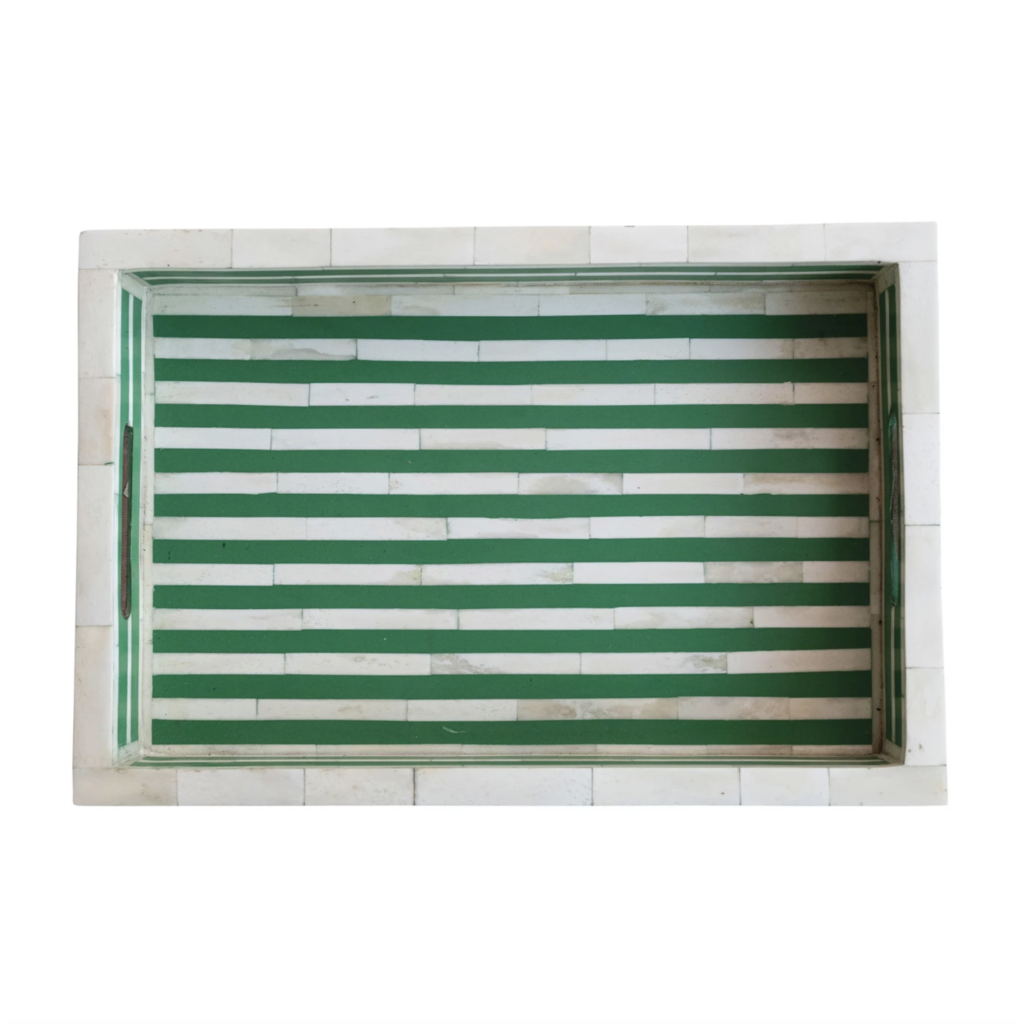 Decorative Green & White Resin Tray