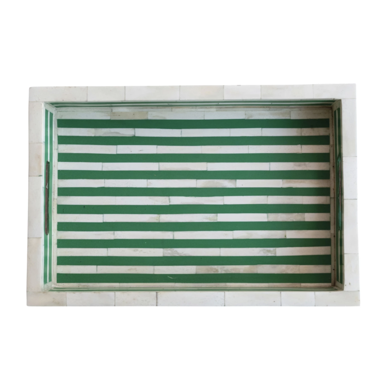 Decorative Green & White Resin Tray