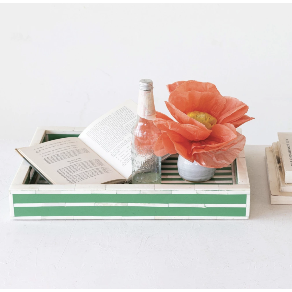 Decorative Green & White Resin Tray