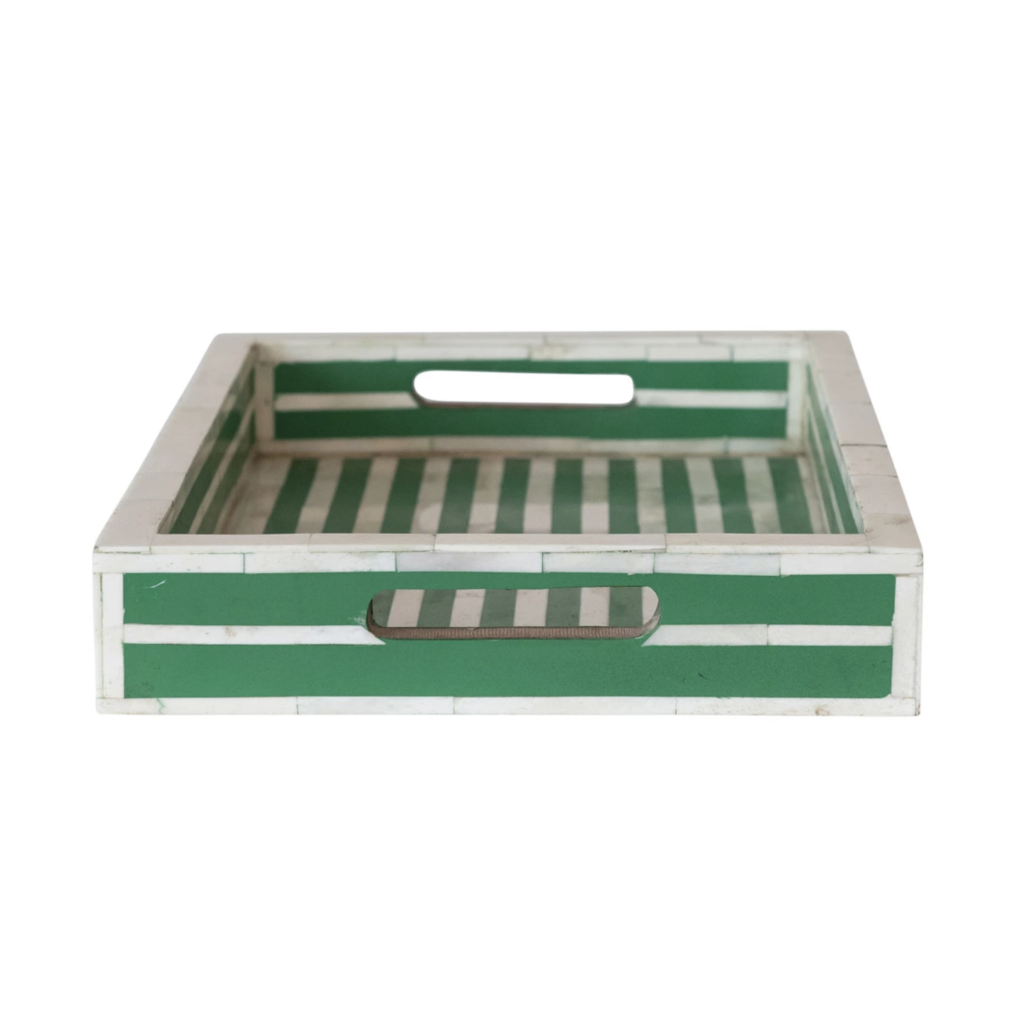 Decorative Green & White Resin Tray