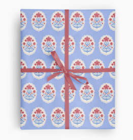 Red White & Blue Cameo Floral Botanical Wrapping Paper