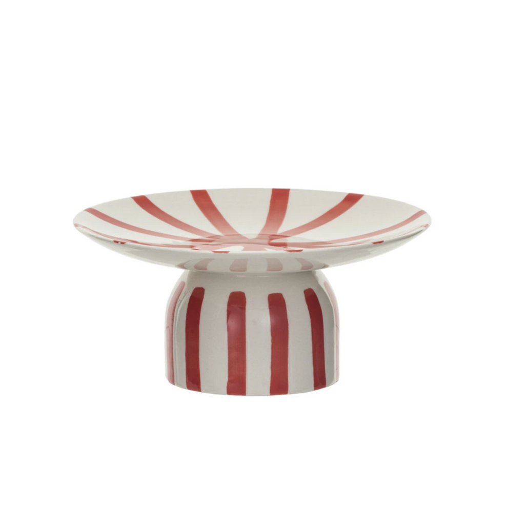 Striped  Hand-Painted Stoneware Pedestal