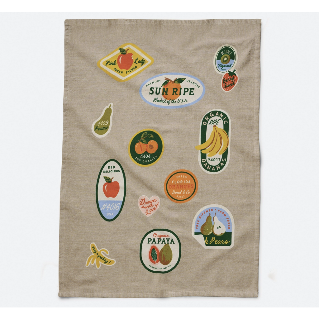 Fruit Stickers Tea Towel