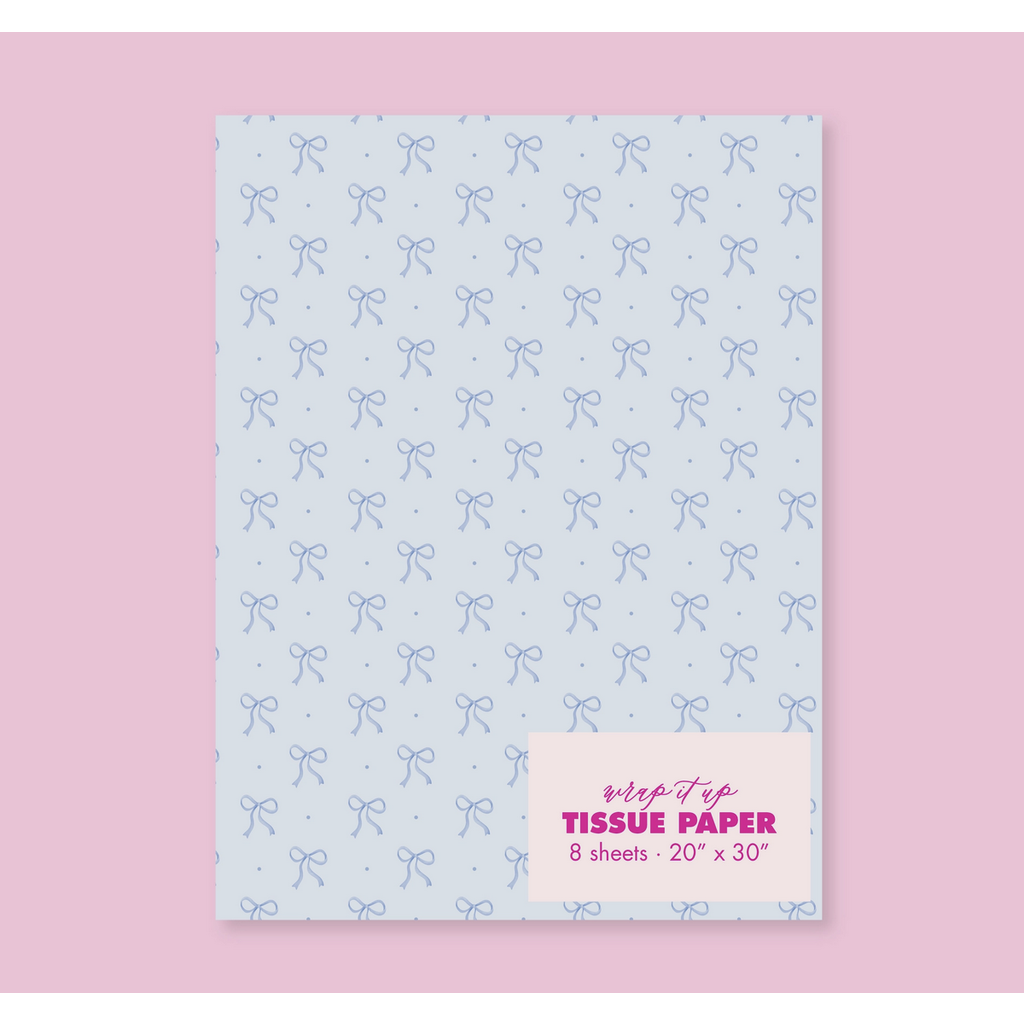 Watercolor Blue Bow Tissue Paper - 8 Sheets