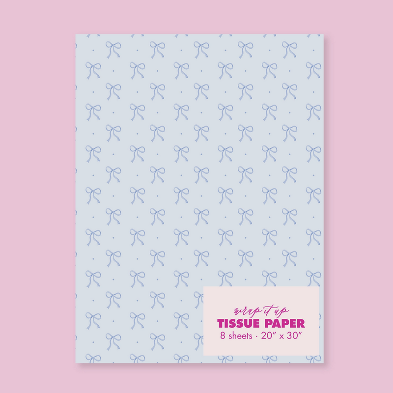 Watercolor Blue Bow Tissue Paper - 8 Sheets