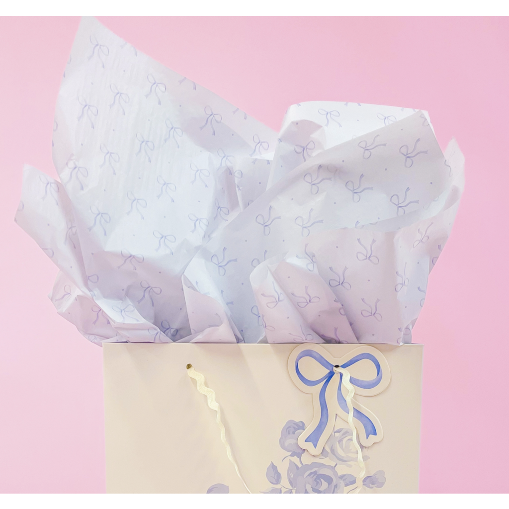 Watercolor Blue Bow Tissue Paper - 8 Sheets